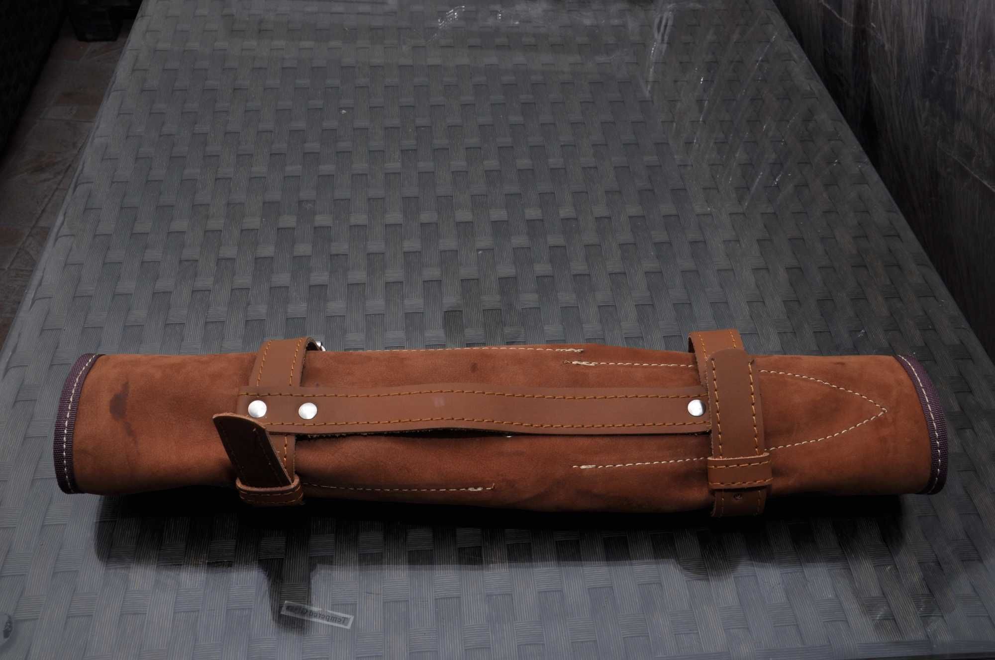Комплект ножове дамаска стомана с чанта от естествена кожа