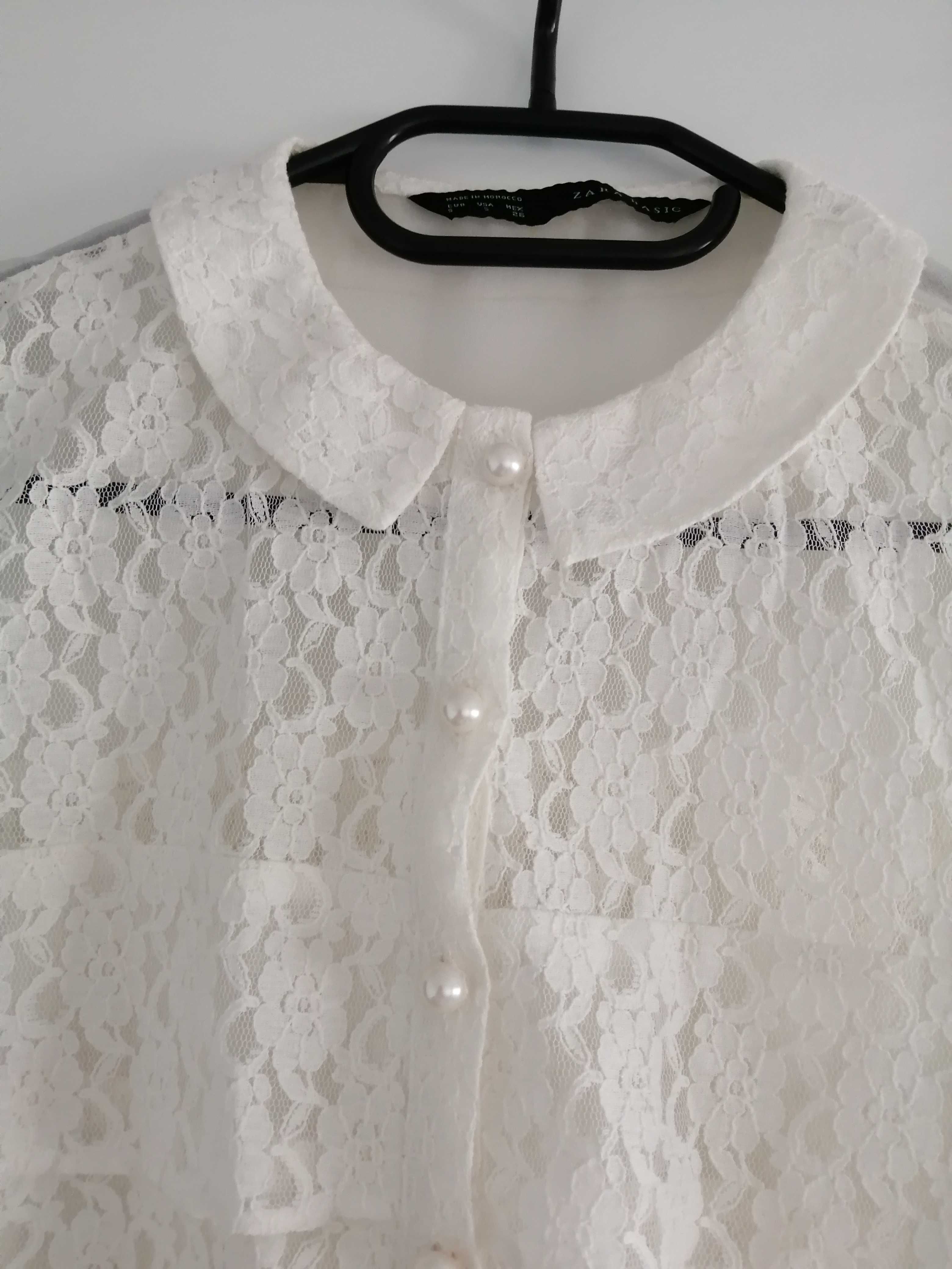 Bluza camasa dantela Zara alba crem nasturi perlati marimea S