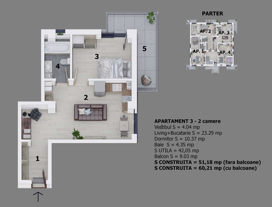 Apartament 2 camere OTOPENI. Direct Dezvoltator! PROIECT FINALIZAT!