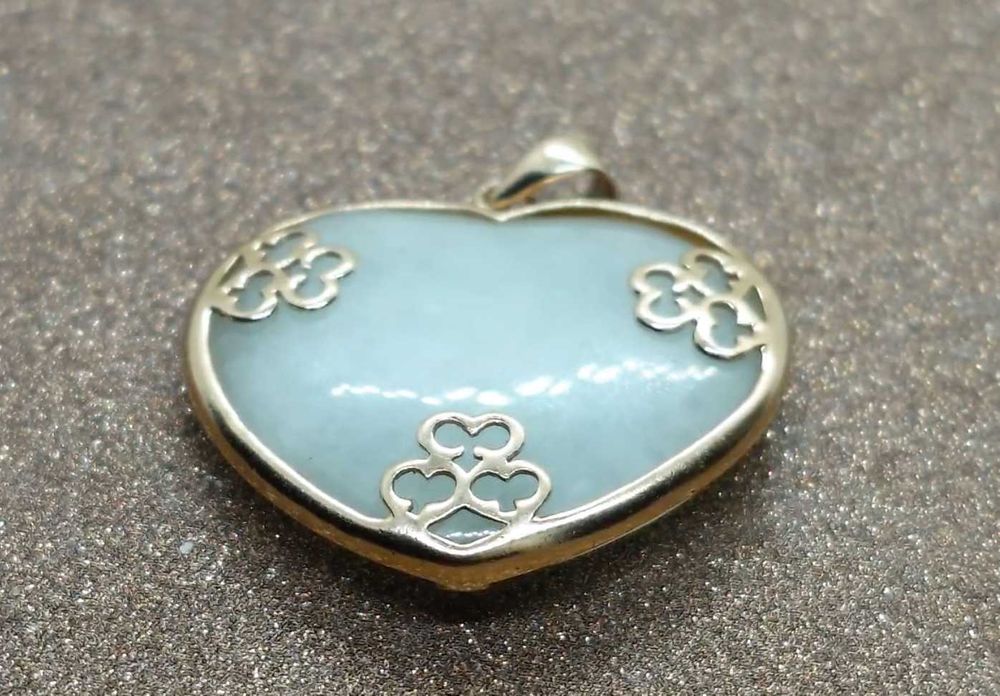 Pandantiv inimă – aur 9K cu jadeit alb-verde