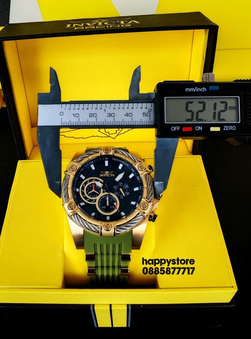 INVICTA Bolt Vestige Green/Gold 52 mm, Инвикта нов ръчен часовник