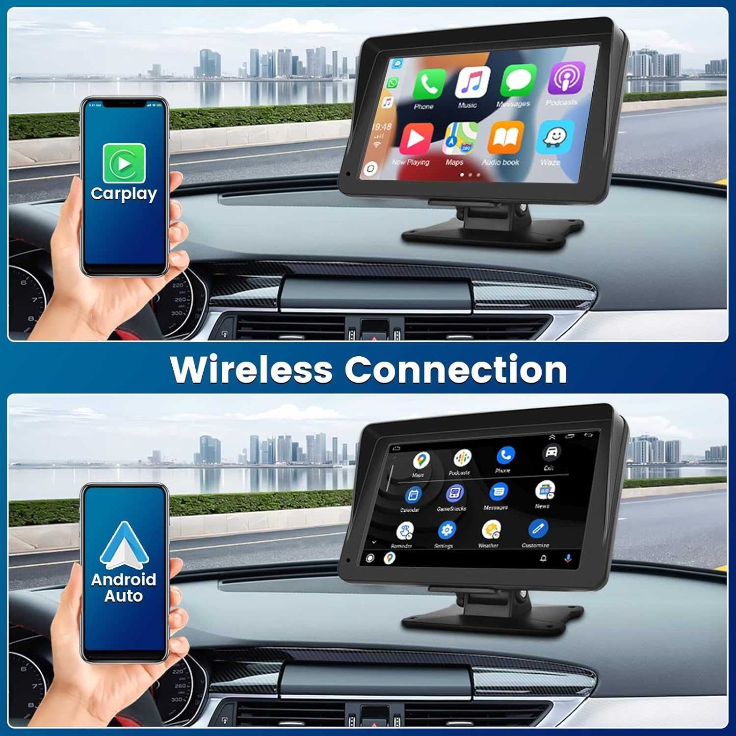 НОВ! HD CarPlay/Android Auto дисплей 7”, Bluetooth, Mirror Link