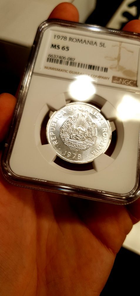 Moneda 5 lei 1978 MS65 gradata NGC. Romania, necirculata