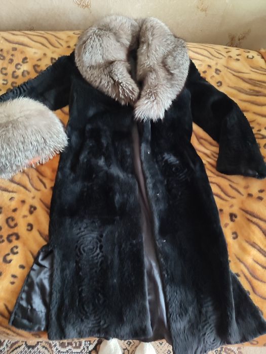 Шуба из стриженной норки с узором