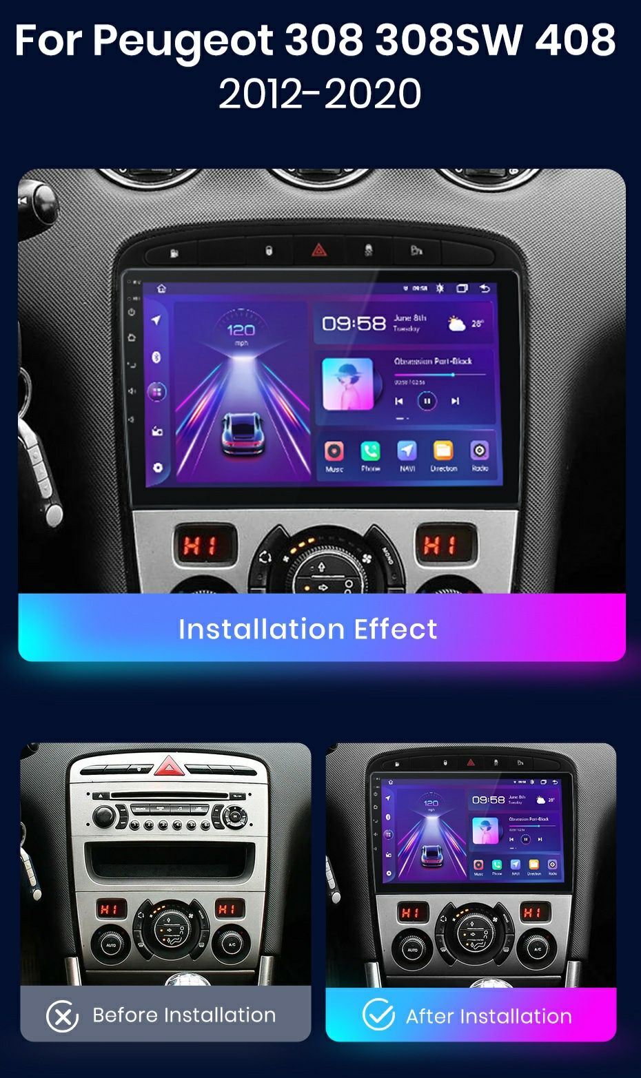 Navigatie Android dedicata Peugeot 308, 308SW, 408 (2012-2020).

Confi
