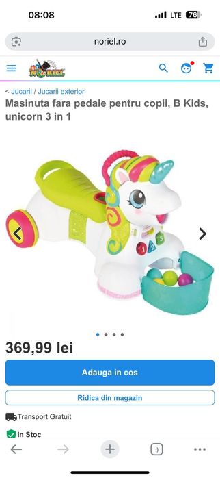 Unicorn mașinuța fără pedale Noriel