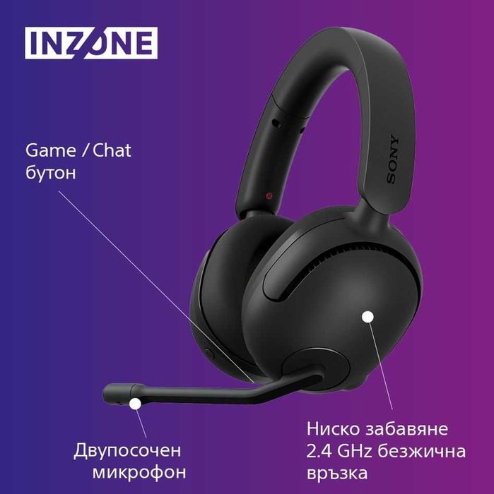 Гейминг слушалки Sony - INZONE H5, безжични с микрофон, черни