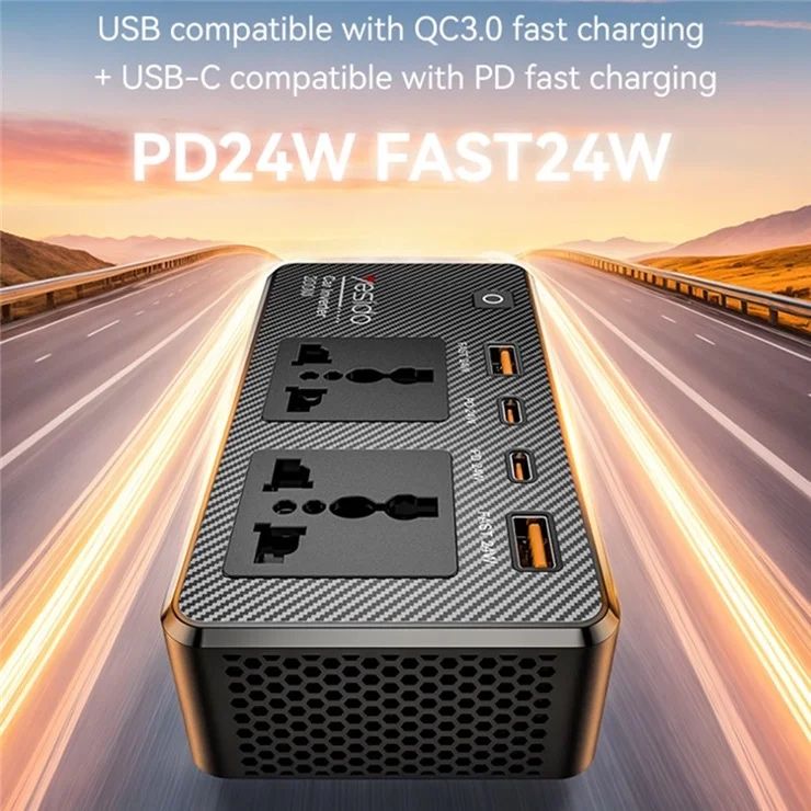 YESIDO VC07 200Вт высокомощный автомобильный инвертор с fast charger