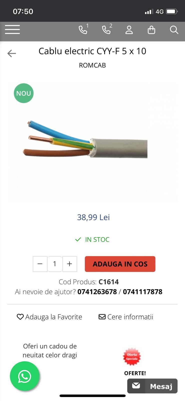 Cablu electric  bransament 5x4 armat