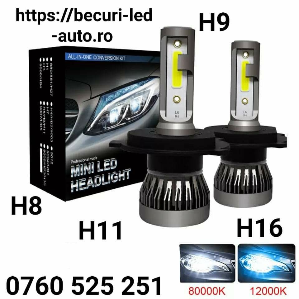 Set Două Becuri Led H7,H8,H9,H11,H16 Blue-Albastru(8000-12000 Kelvin)