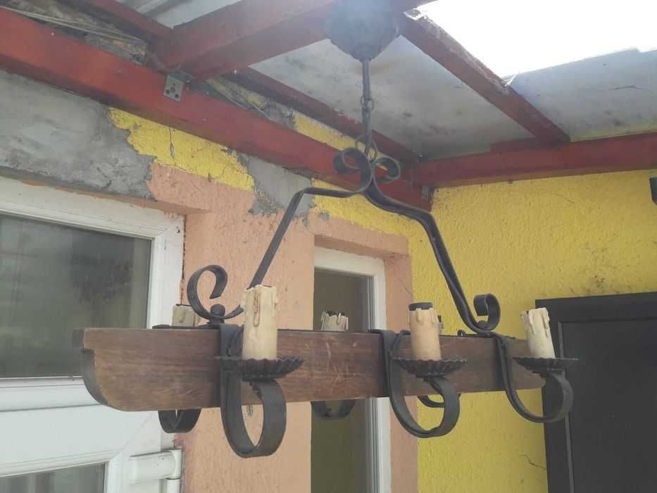 Candelabru  terasa/filigorie din lemn si fier forjat cu sase brate