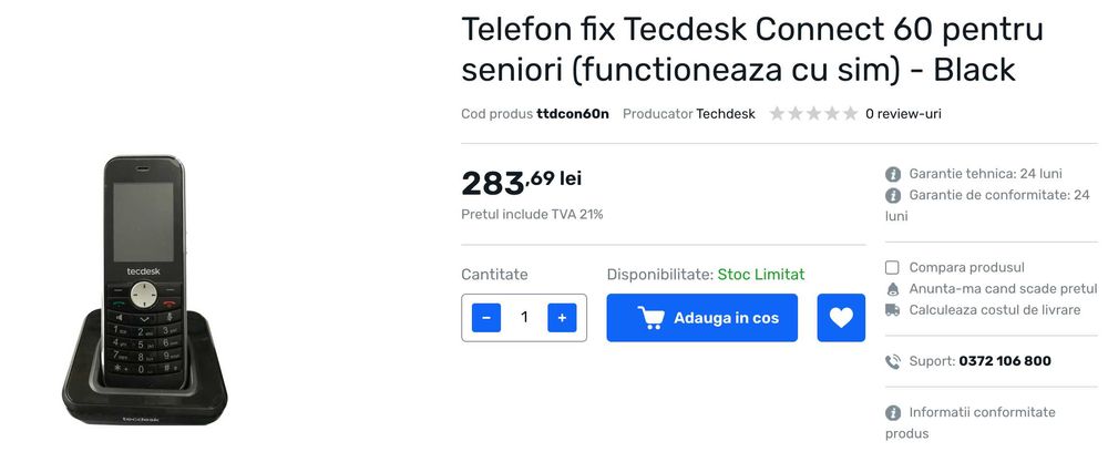 Telefon fix Tecdesk Connect 60 - Aspect/Functionalitate 10/10