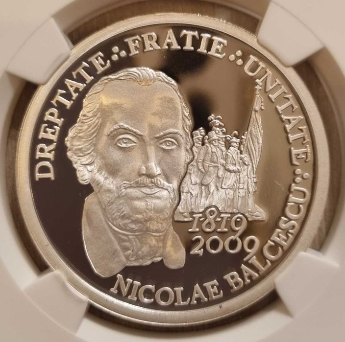 Moneda BNR 10 lei argint Nicolae Balcescu gradata NGC PF 69 UC