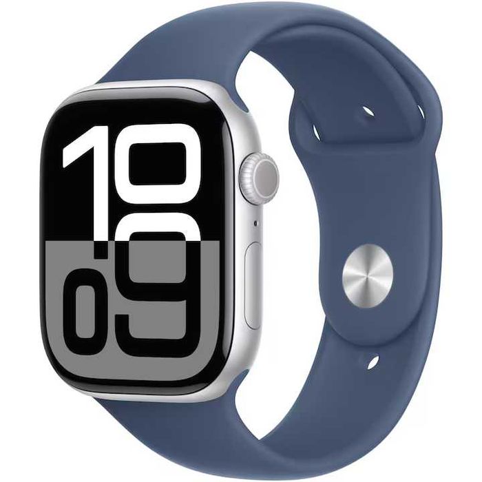 Apple Watch 10 Silver Aluminium Case 46mm, Denim Sport Band - S/M GPS