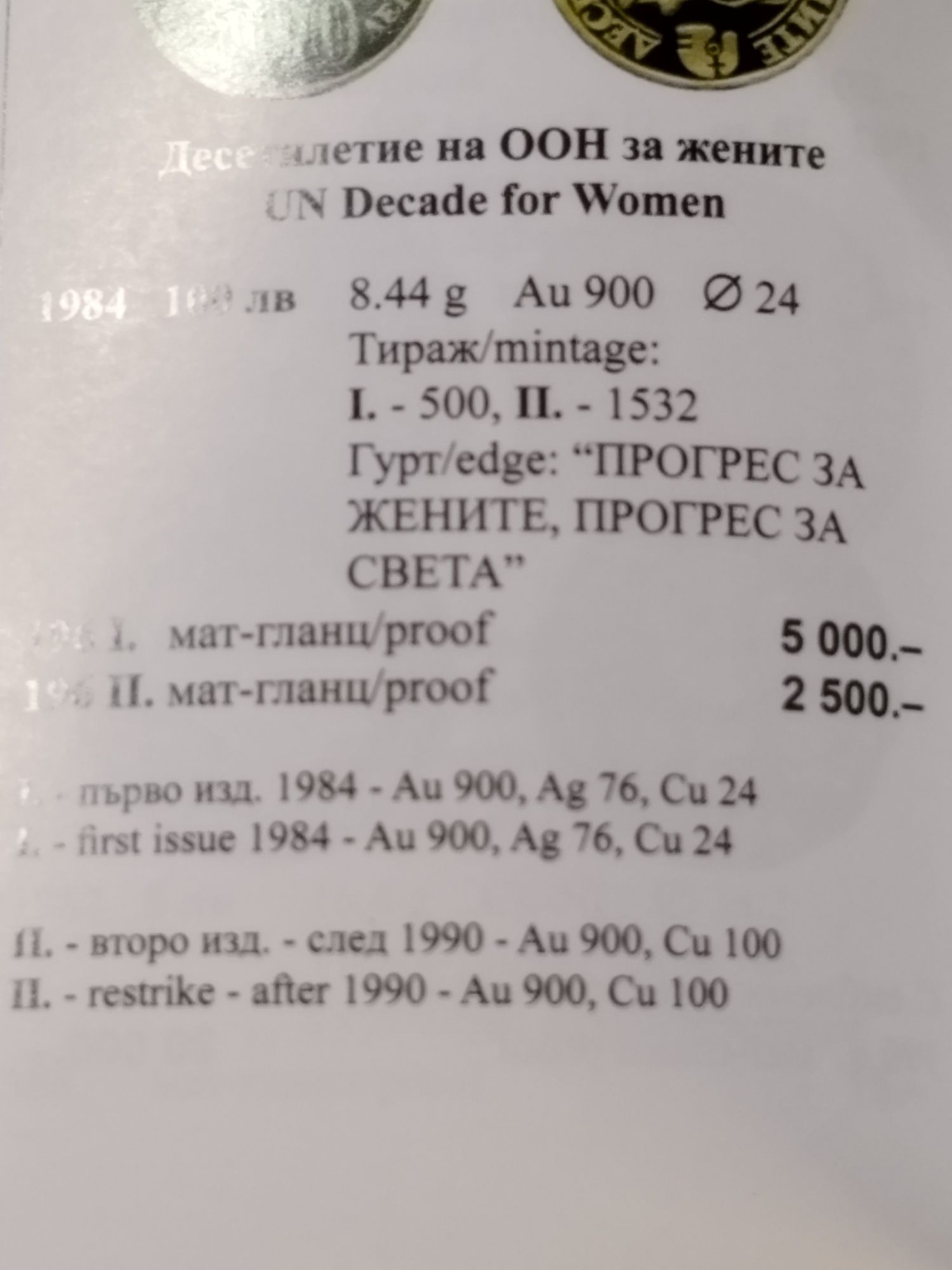100 лева 1984 год., Десетилетие на жените", RRR ,тираж от само 1532 бр