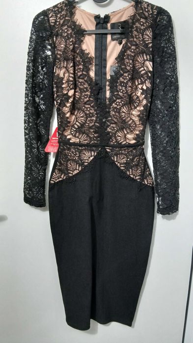 Ексклузивна черна миди рокля с дантела – Rare London Limited Edition