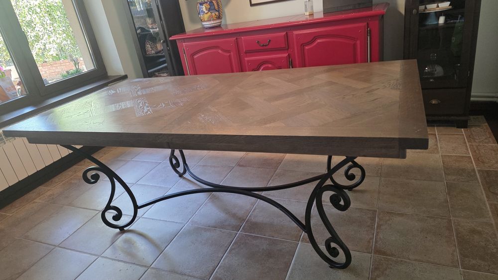Masa extensibila lemn masiv cu baza din fier forjat
