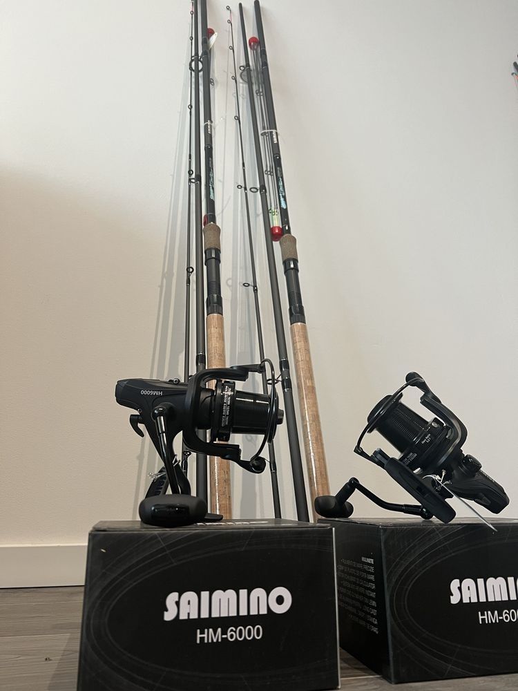 SET 2 Lansete Feeder  SAIMINO TFD-07 3.6 m + 2 Mulinete SAIMINO HM6000