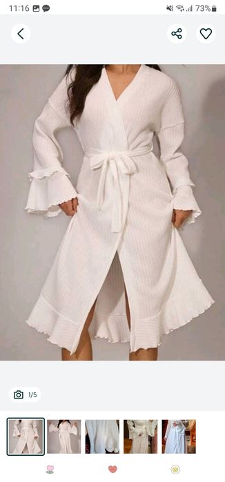 Halat dama nou halat de casa alb cu volane lung halat bumbac