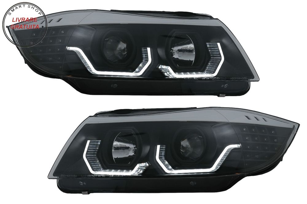 Faruri 3D LED Angel Eyes BMW Seria 3 Limousine E90 Touring E91 (03.2005-08.2008) L- livrare gratuita