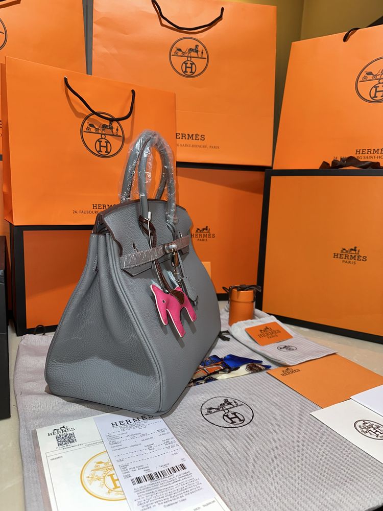 Geanta Hermes Birkin 35cm LightBlue/Accesorii Silver/Piele/Punga/Cutie