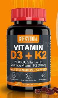 D3 20 000ед+ K2 (MK7) 200 мкг Витамин Д3 с К2 из Америки без желатина