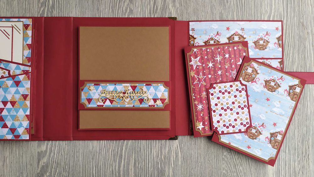 Коледен, скрапбук албум в бордо и кафяво, ръчна изработка /52