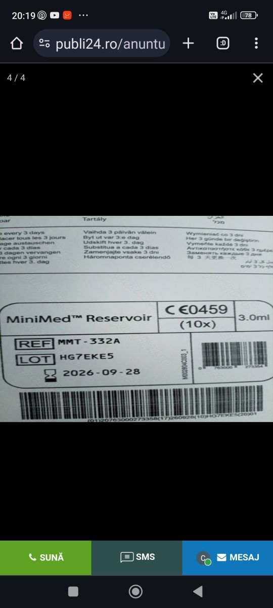 Schimb catetere, rezervoare accu Check cu minimed. Si senzori G4 cu G3
