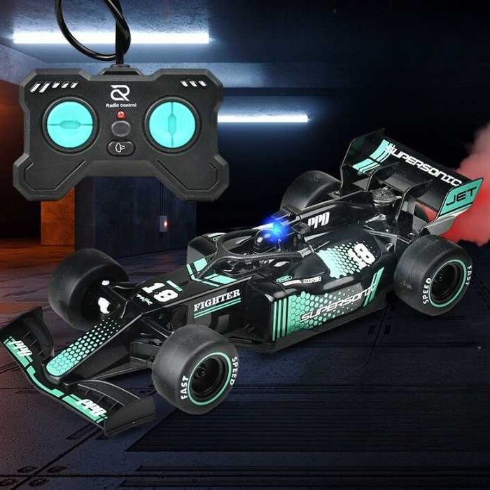 Masina de curse cu telecomanda, Efect de Spray, Neagra / Rosie