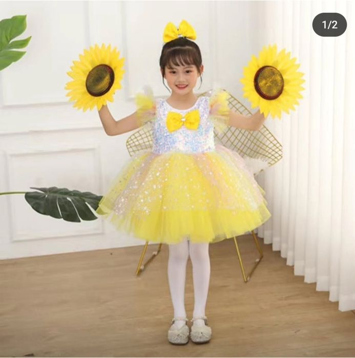 Желтый платье для девочек с бисером