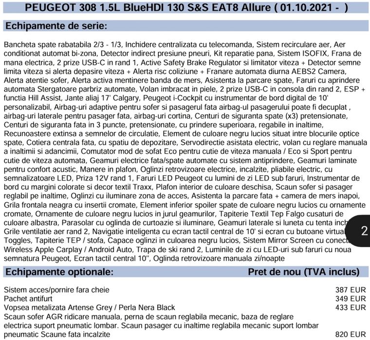 Peugeot 308 diesel echipare Allure 10.2023 - 33.000 km
