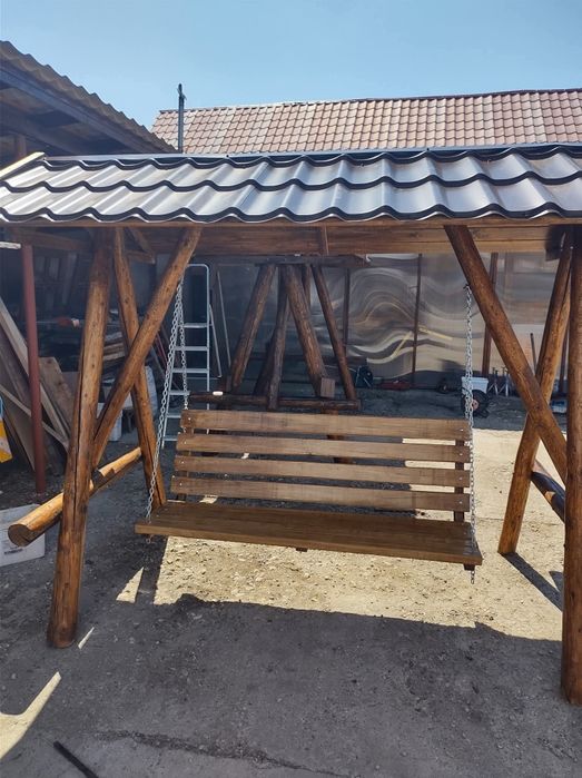 Balansoar/leagan rustic din lemn masiv tratat cu ulei și dublu lăcuit