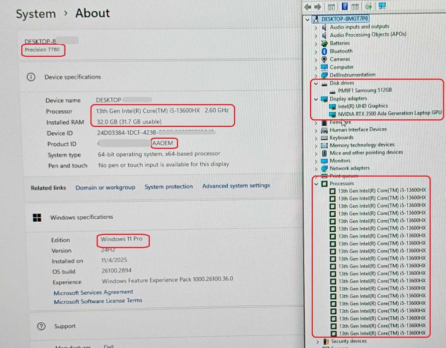Dell Precision 7780/Core i5-13600HX/RTX Ada 3500 12GB/32GB RAM/512 SSD