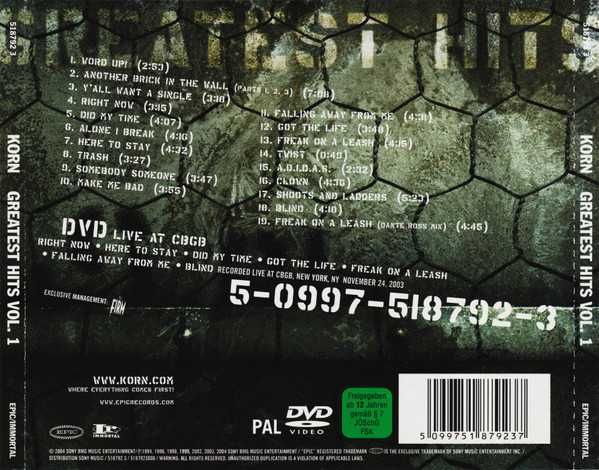 CD+DVD Korn - Greatest Hits Vol. 1 2004