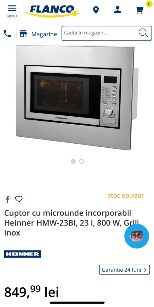 Cuptor microunde incorporabil heinner HMW-23BI, 23 l, 800 W Heinner