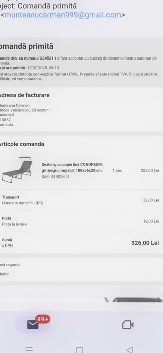 Sezlong plaja cu parasolar NOU