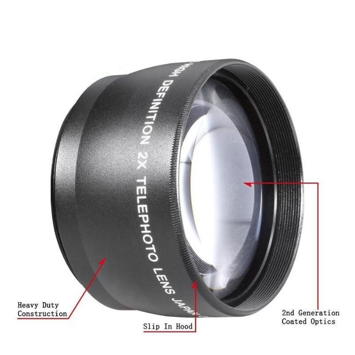 Телефото конвертор 2x Zoom за 49мм 52мм 55мм 58мм Telephoto converter