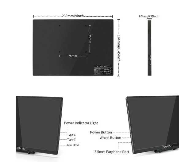 Monitor portabil Wimaxit "10,5 inch 1920x1280P IPS FHD 100% usb c hdmi