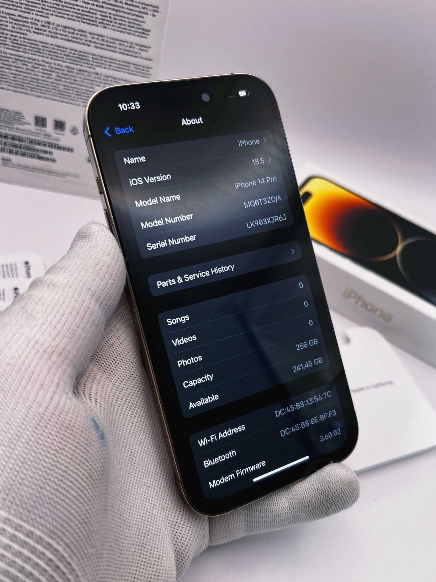 iPhone 14 Pro, 256GB, Gold, 100% батерия, Отключен, с проблем!