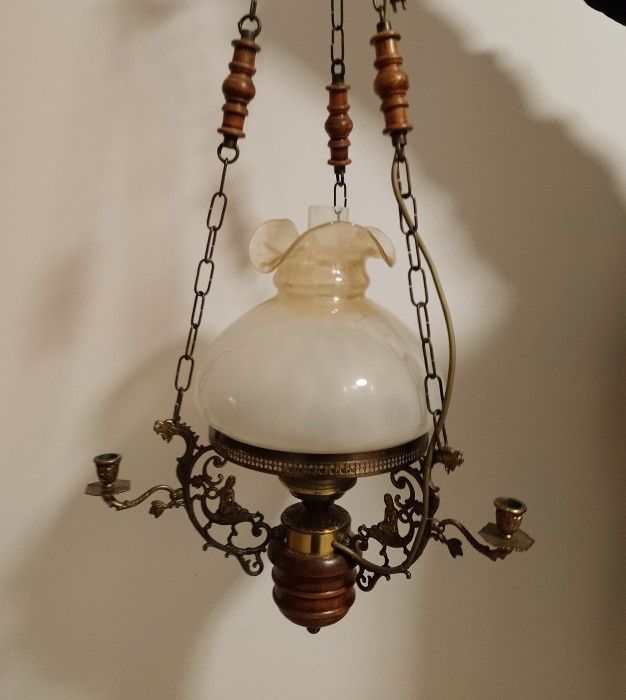 Elegant lampadar opalina veche din bronz electrica cu 3 brațe pentru s