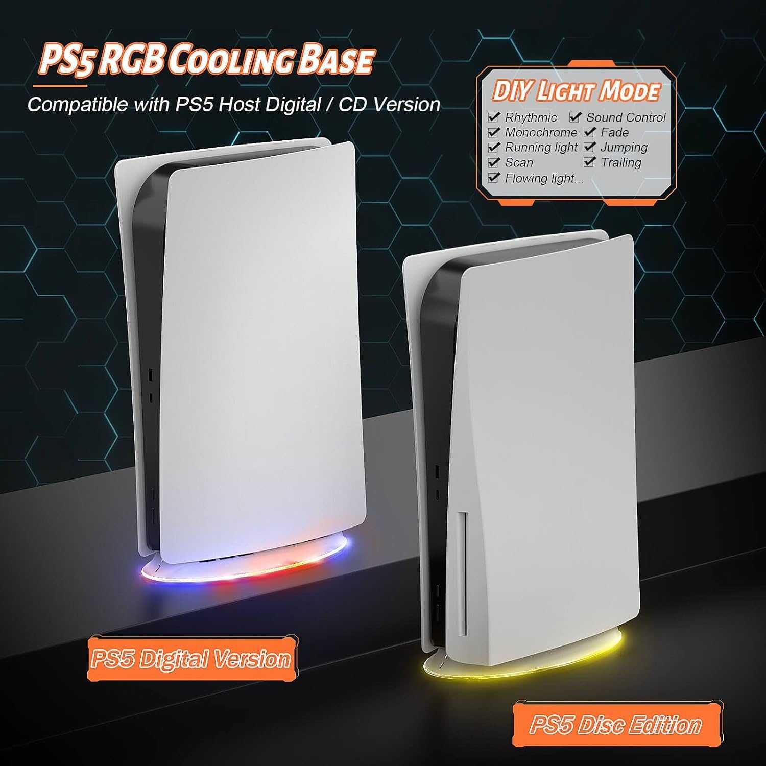 Стойка за охлаждащ вентилатор за PS5 с RGB светлина