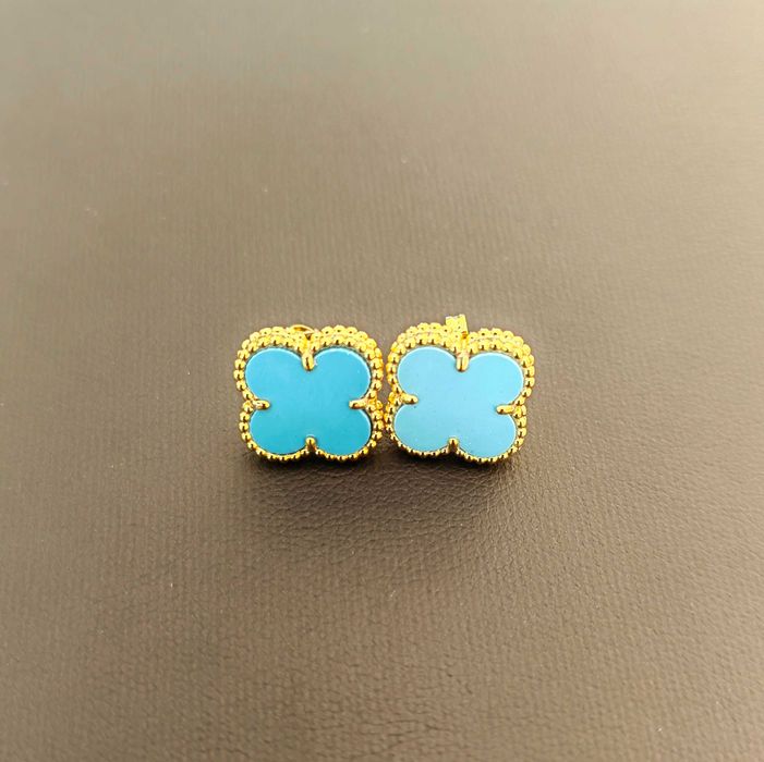 Обеци със син ахат, Van Cleef & Arpels VCA Vintage Alhambra earrings