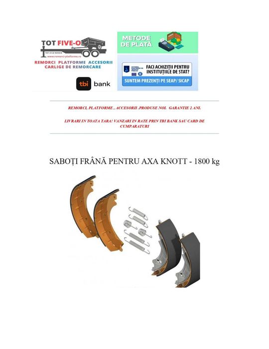 Set Complet De Saboți Frână Pentru Axa Knott De 1800 Kg