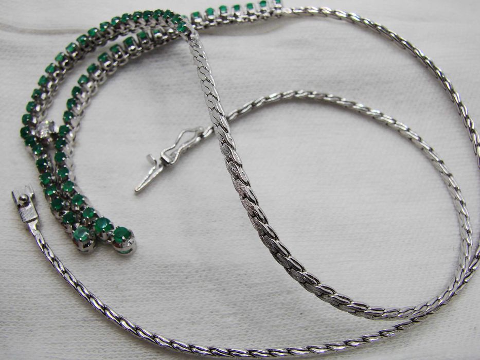 Colier Lantisor Aur 18K Cu Granat Tsavorit Si Diamant Unicat