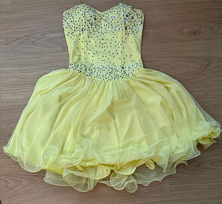 Rochie galbena de evenimente cu pietricele