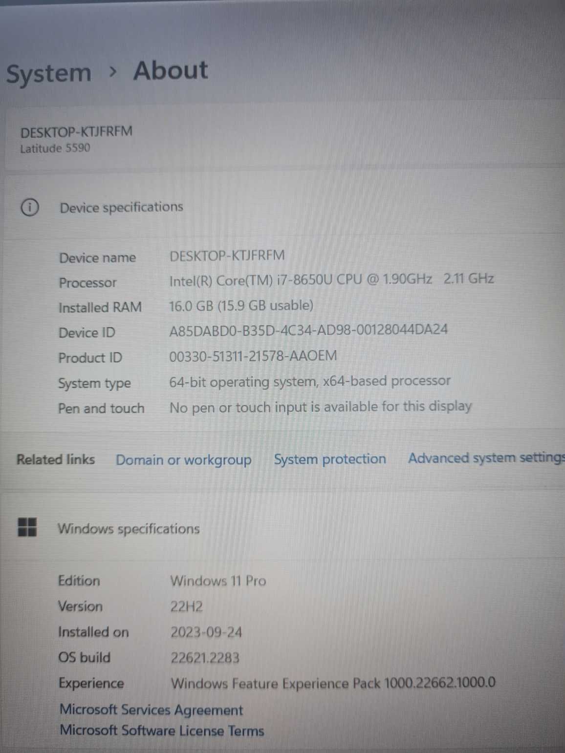 Laptop Dell Latitude 5590 i7,8650U,512 GB SSD,16 GB Ram