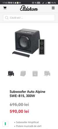 Subwoofer Alpine +Casetofon cu cablaj.