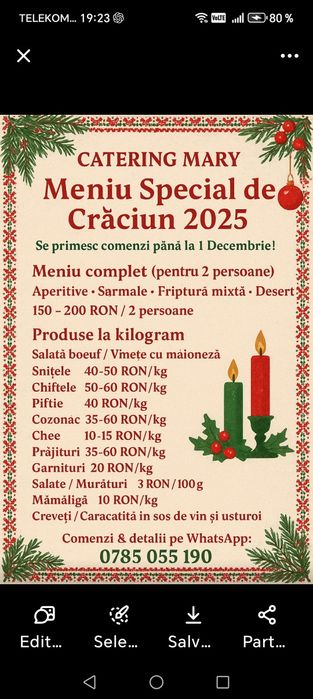 Mâncare pentru orice eveniment,pomana, meniuri zilnice,dulciuri la pre