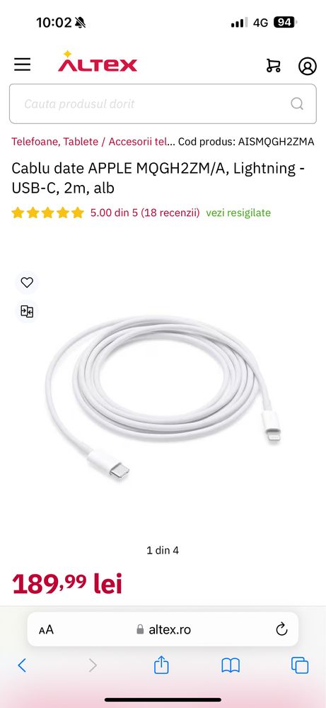 Cablu de date / incarcare Apple USB -C to lightning *2m*NOI / SIGILATE