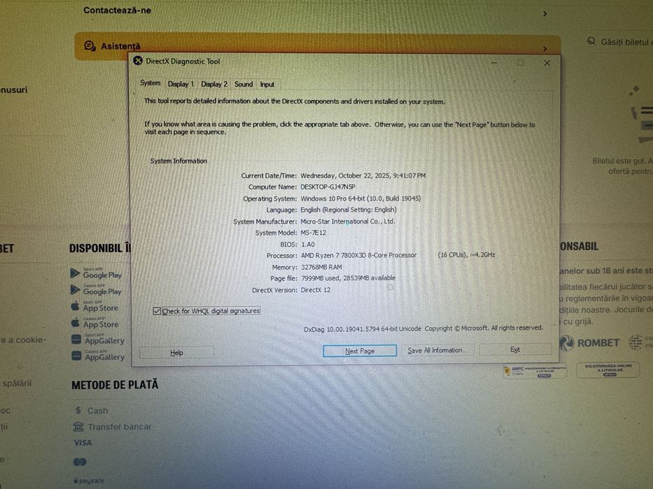 Pc Gaming RTX 5070 ryzen 7 7800x3d sau schimb cu laptop gaming .